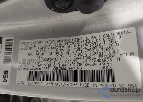 2010 Toyota Tacoma Base V6 from USA, damaged, VIN 3TMMU4FN6AM019957